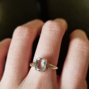 Vintage Art Deco Aquamarine Bezel Set 9k Gold Ring